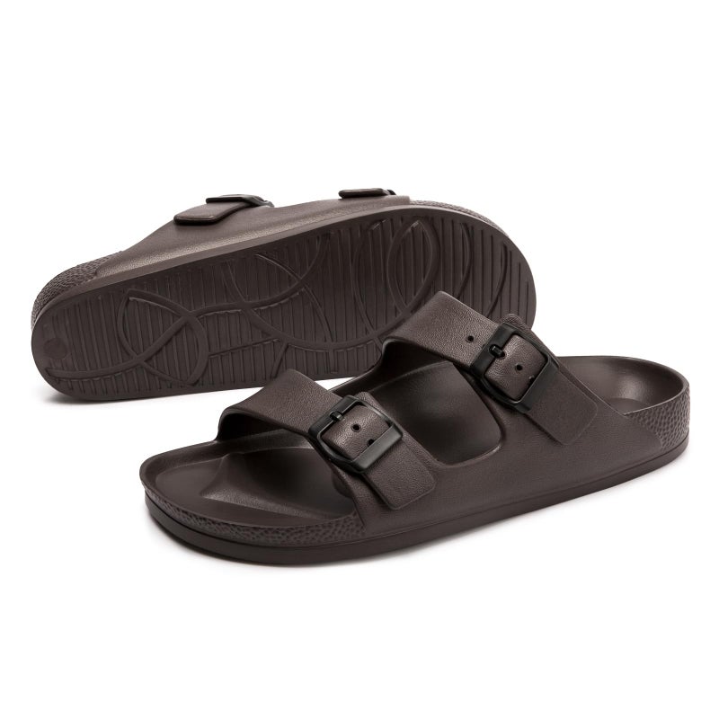 FUNKYMONKEY Women's Comfort Slides, Adjustable Double Buckle with Arch Support EVA Non-Slip Flat Sandals for Vacation & Daily Wear (8 M US/Women, Dark Brown) - Image 4